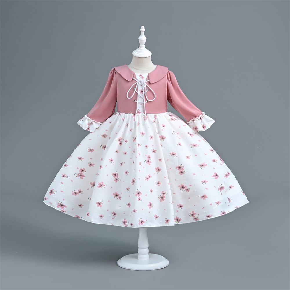 Imported Girls Korean Style Party Dress - Pink X White