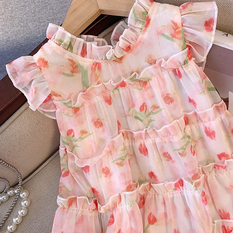 Imported Girls Korean Style Frock - Rose