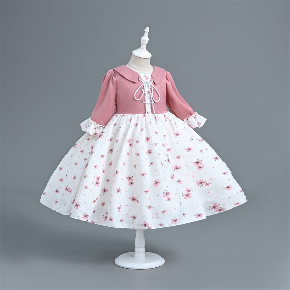 Imported Girls Korean Style Party Dress - Pink X White