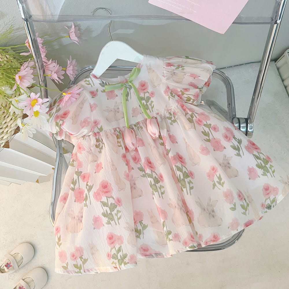 Imported Girls Korean Style Frock - Pink Swan