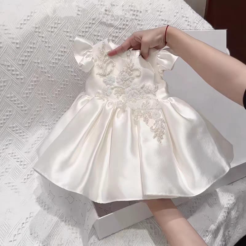 Imported Girls Korean Style Frock - White Rock