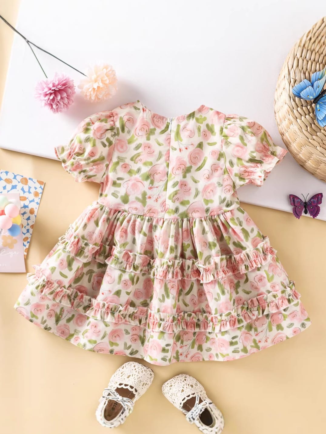 Imported Girls Korean Style Frock - Bone