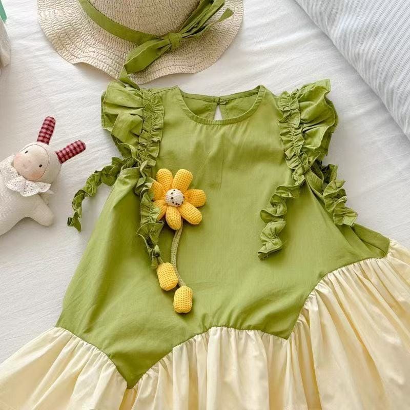 Imported Girls Korean Style Frock - Olive Green