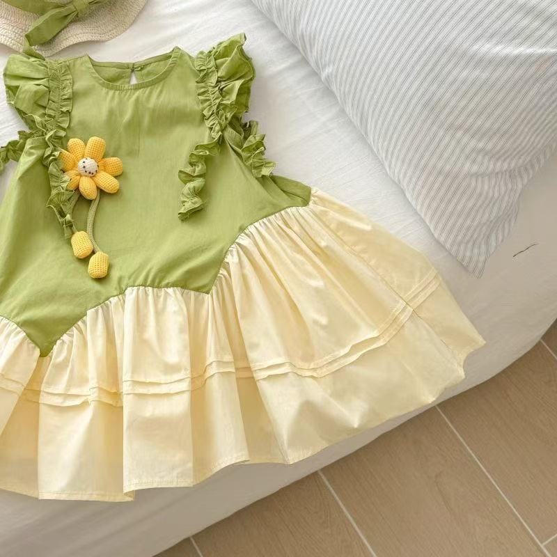 Imported Girls Korean Style Frock - Olive Green