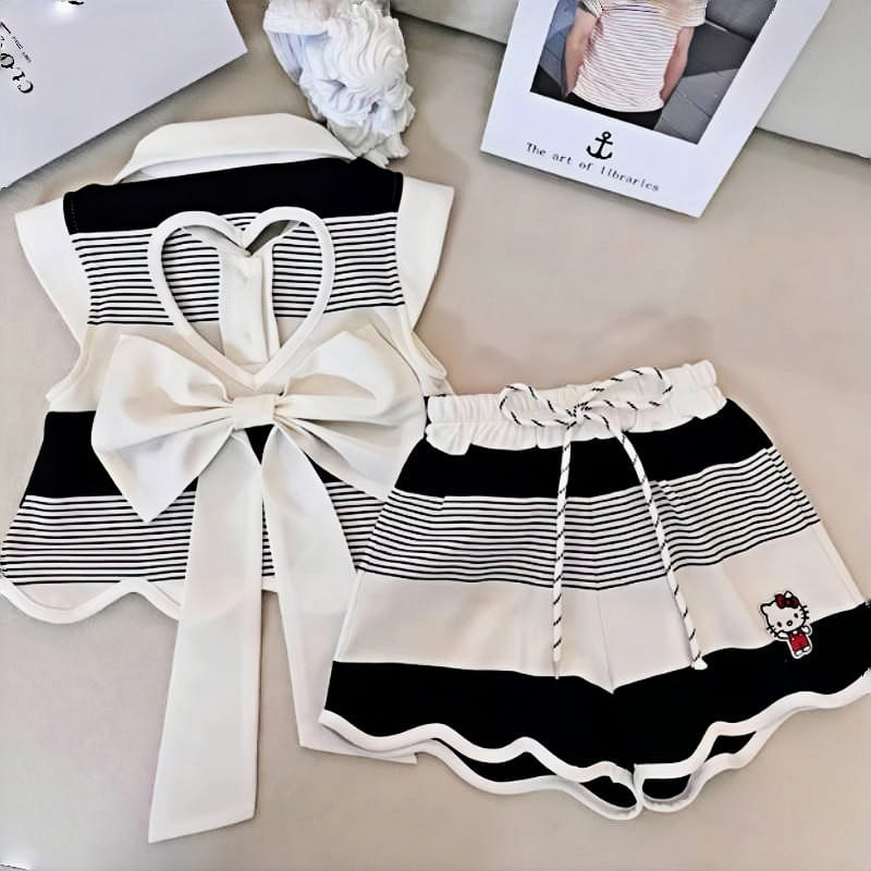 Imported Kids Stylish Top And Pant Set - White X Black
