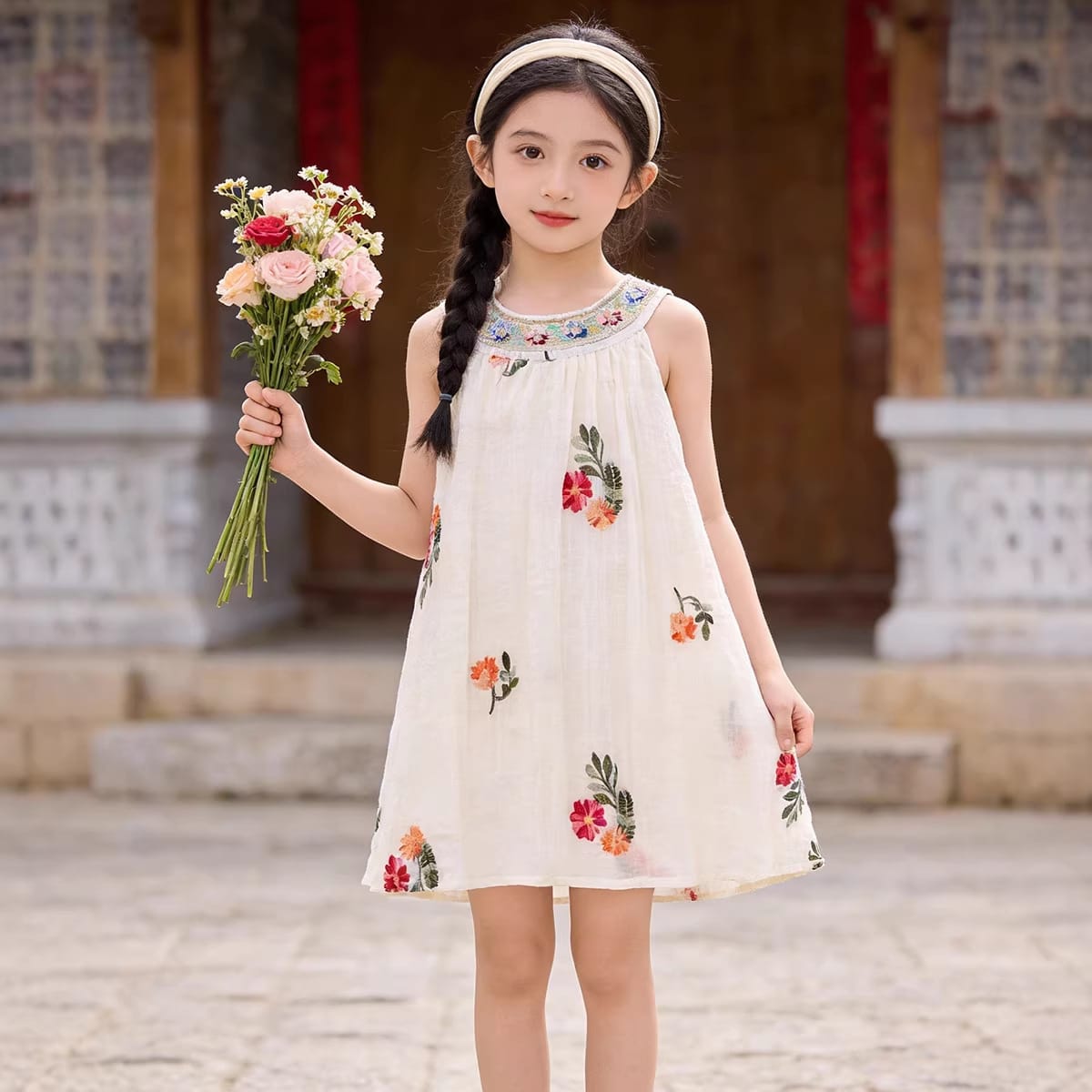 Imported Girls Korean Style Frock - Timberwolf