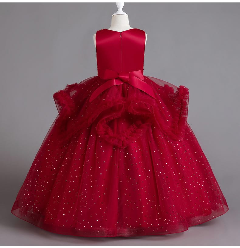 Imported Girls Korean Style Party Dress - Firebrick
