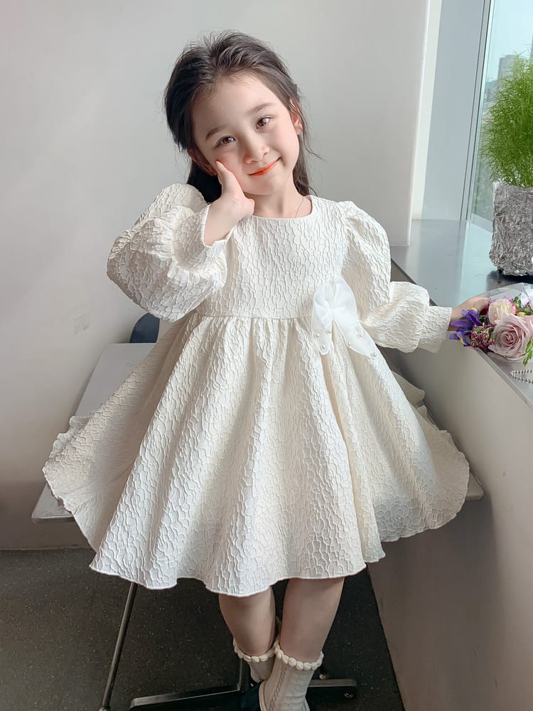 Imported Girls Korean Style Party Dress - Vanilla