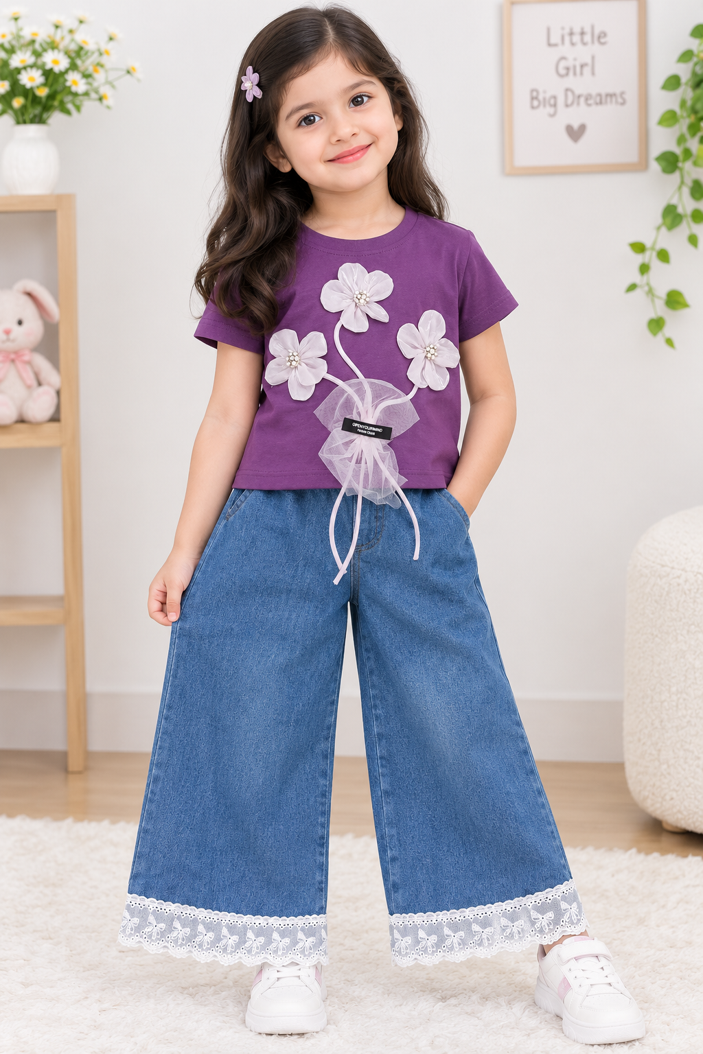 Imported Kids Stylish Top And Pant Set- Plum Purple