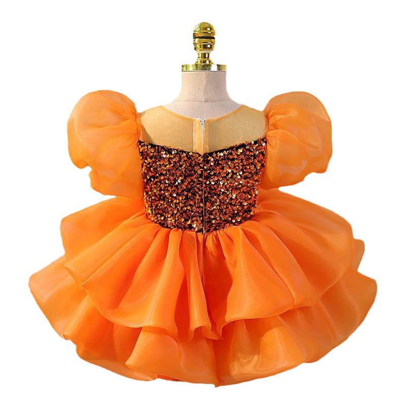 Imported Girls Korean Style Party Dress - Papaya Orange