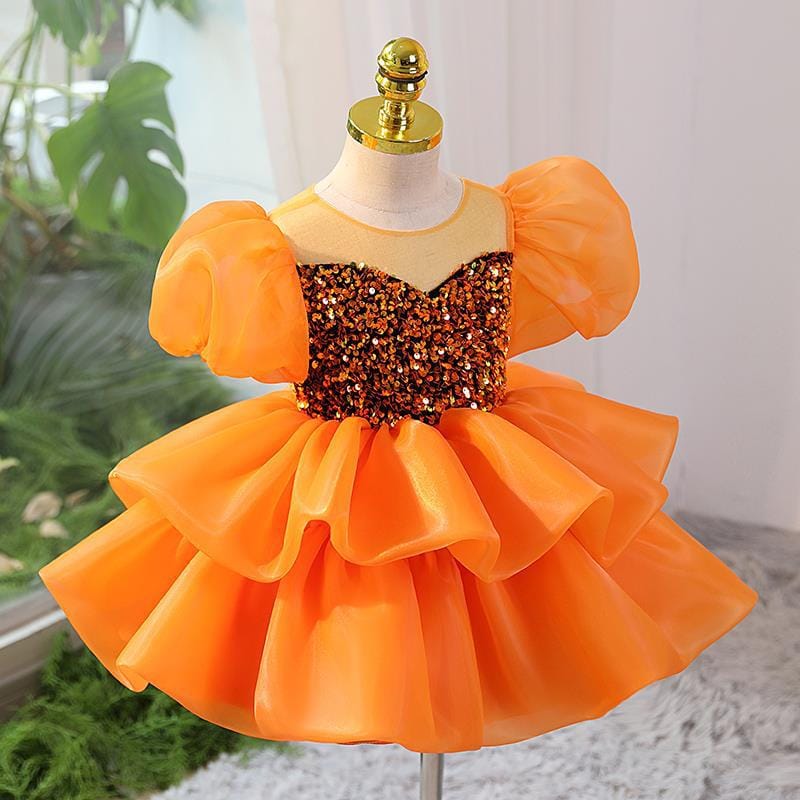 Imported Girls Korean Style Party Dress - Papaya Orange