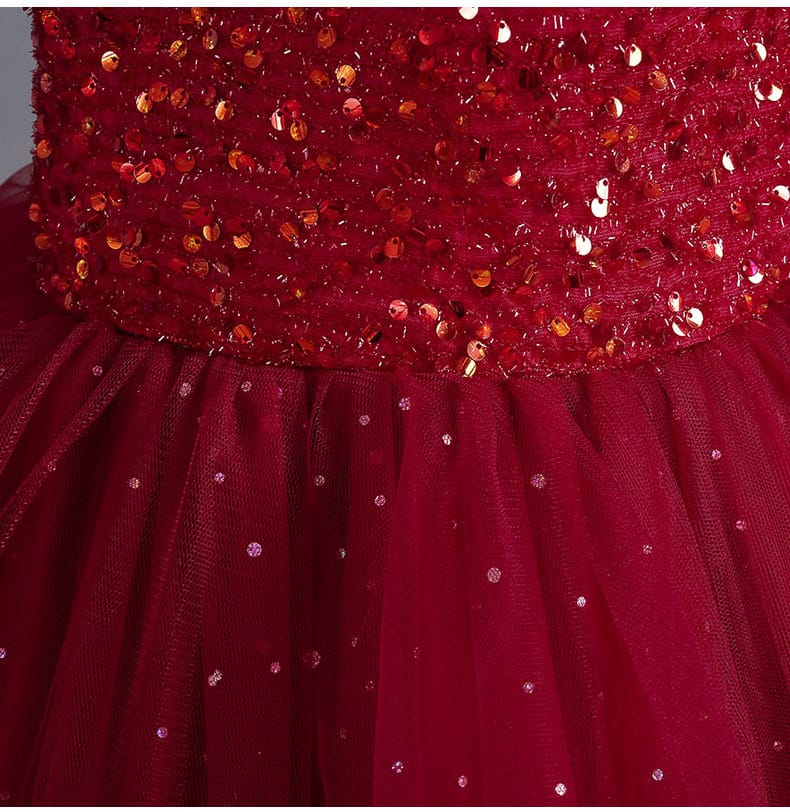 Imported Girls Korean Style Party Dress - Firebrick
