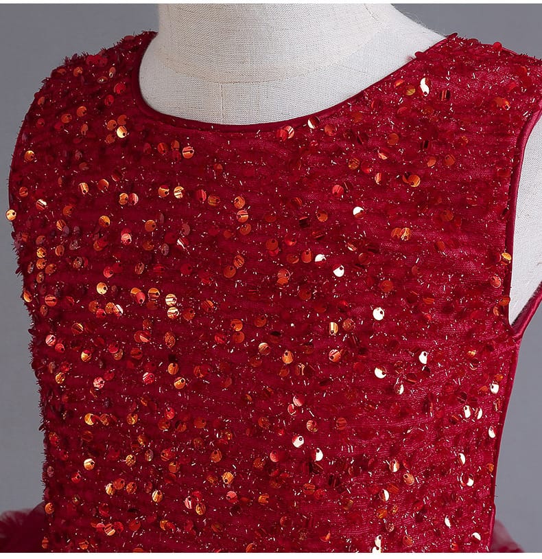 Imported Girls Korean Style Party Dress - Firebrick